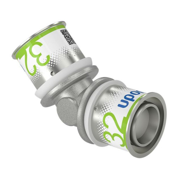 Uponor S-Press PLUS Winkel 45Grad 32-32 Edelstahl Pressfitting Sichtfenster 1070546