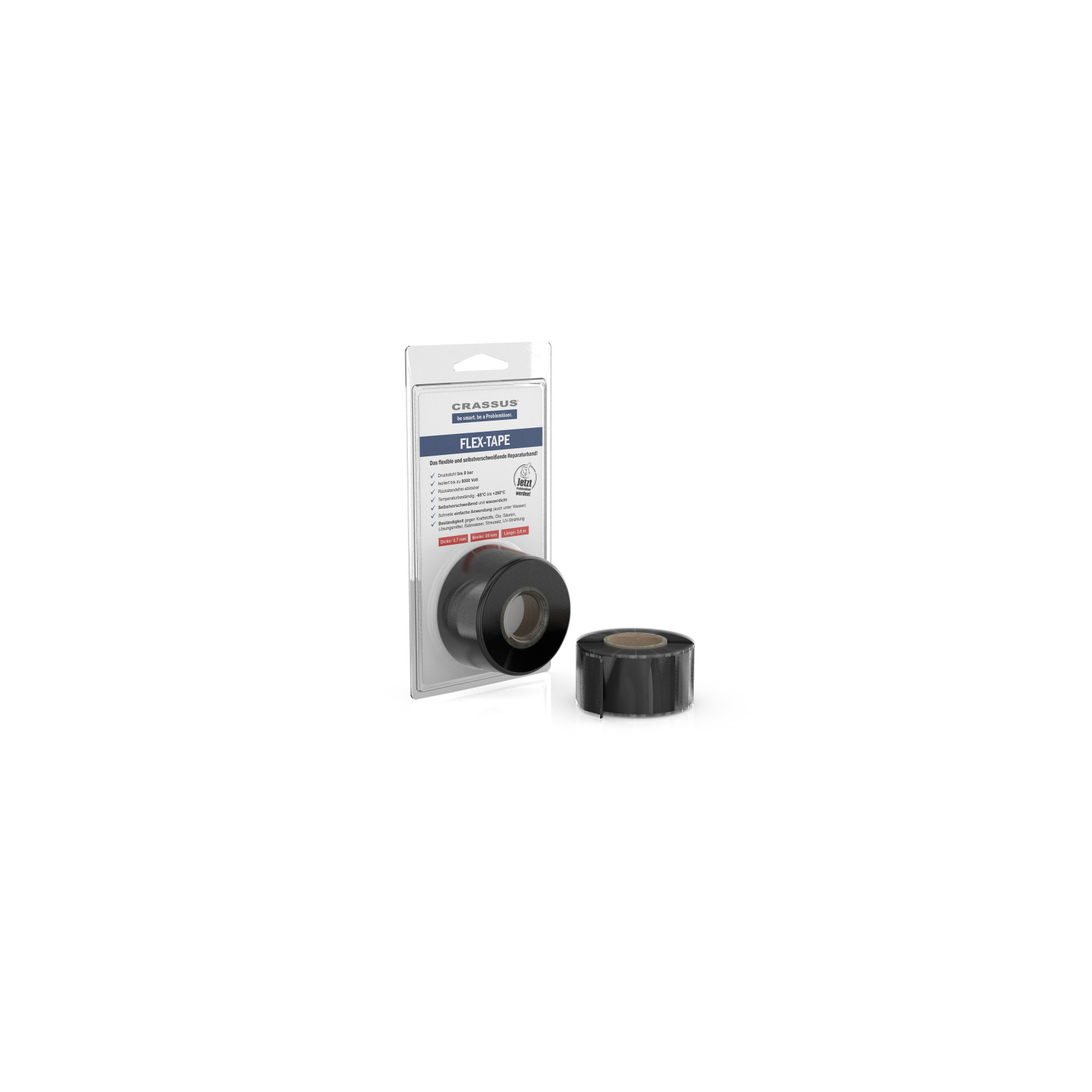 Crassus Flex-Tape ReParaturband CRA70605 25mmx3.5mx0.7mm selbstverschweißend schwarz druckfest temperaturbeständig 4260391375620