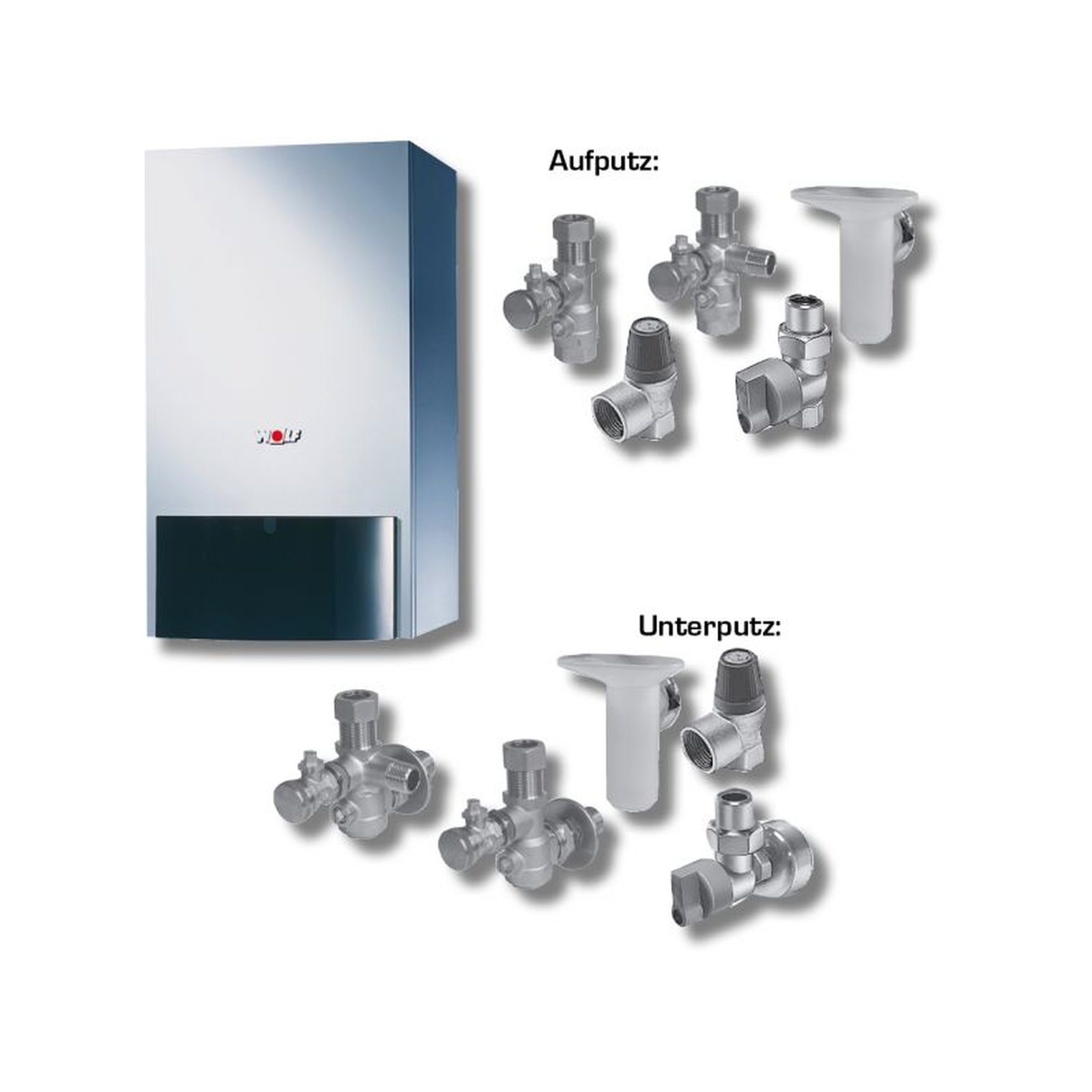 Wolf Heizwerttherme CGU-2-10 Erdgas LL Paket BM Anschluss-Set Aufputz 8616110F07
