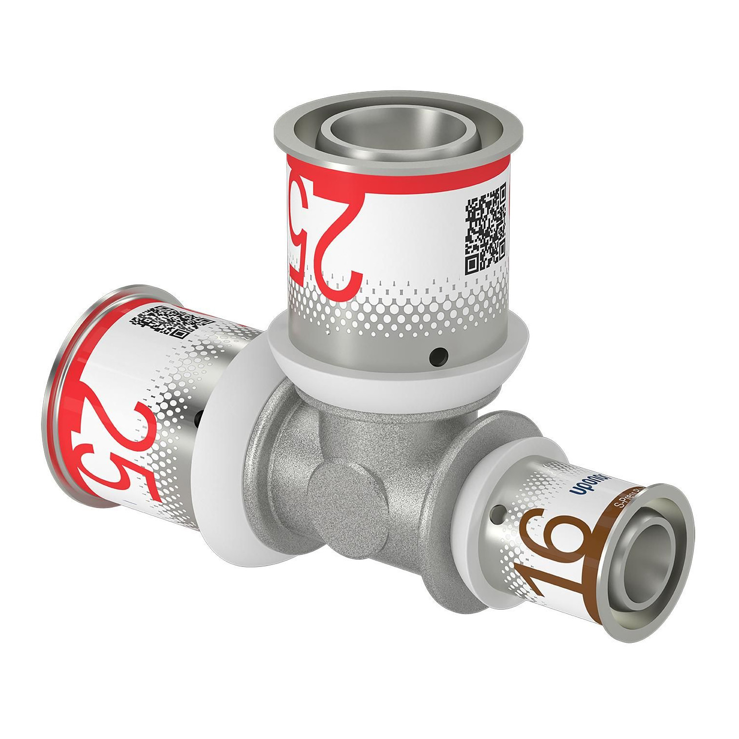 Uponor S-Press PLUS T-Stück reduziert Pressfitting 25 mm 16 mm DVGW Edelstahlpresshülse 1070578
