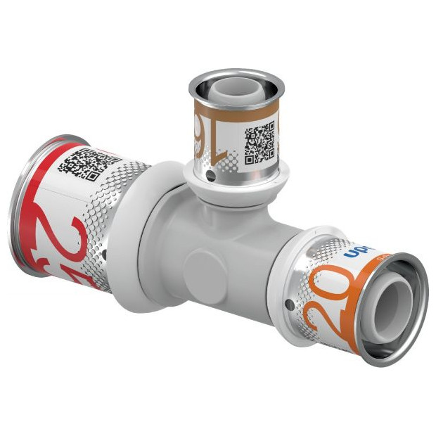 Uponor Verbundrohr Fitting S-Press PLUS T-Stück reduziert PPSU 25-16-20 Edelstahl Presshülse 1039954