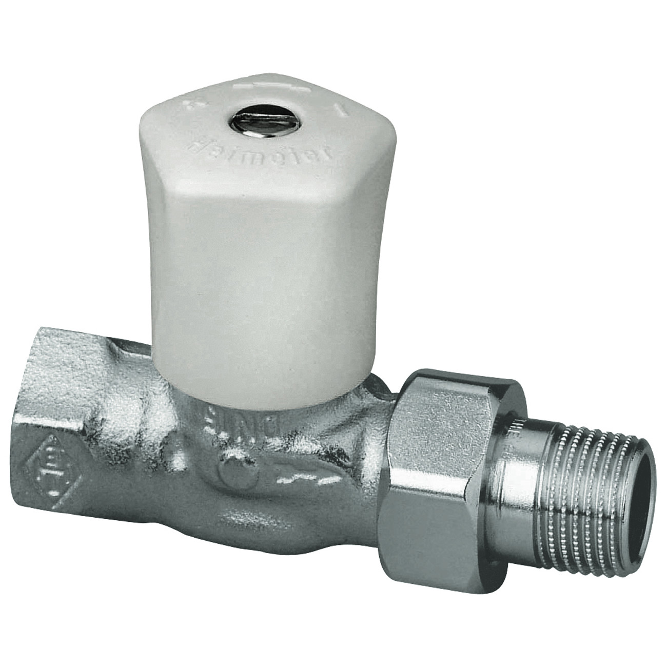 IMI Heimeier Hand-Regulierventil MikRotherm 1-2 Zoll Rotguss vernickelt Kappe weiss 0122-02.500