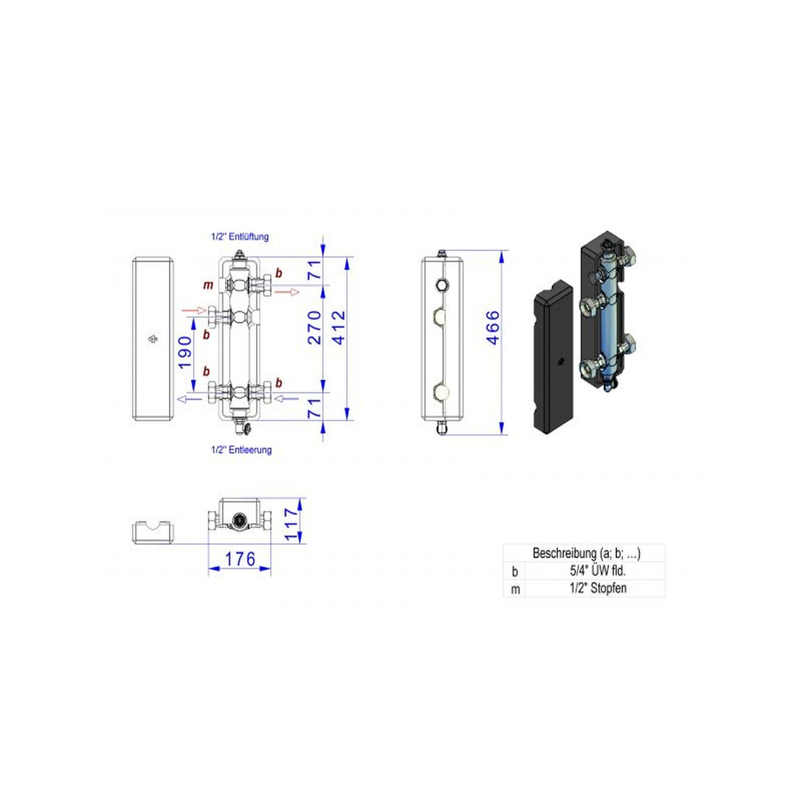 Strawa Weiche 60/5 VA Kleinkesselanlagen 70 kW 4x 1 1-4UeW Entlüftungsventil 52-806305
