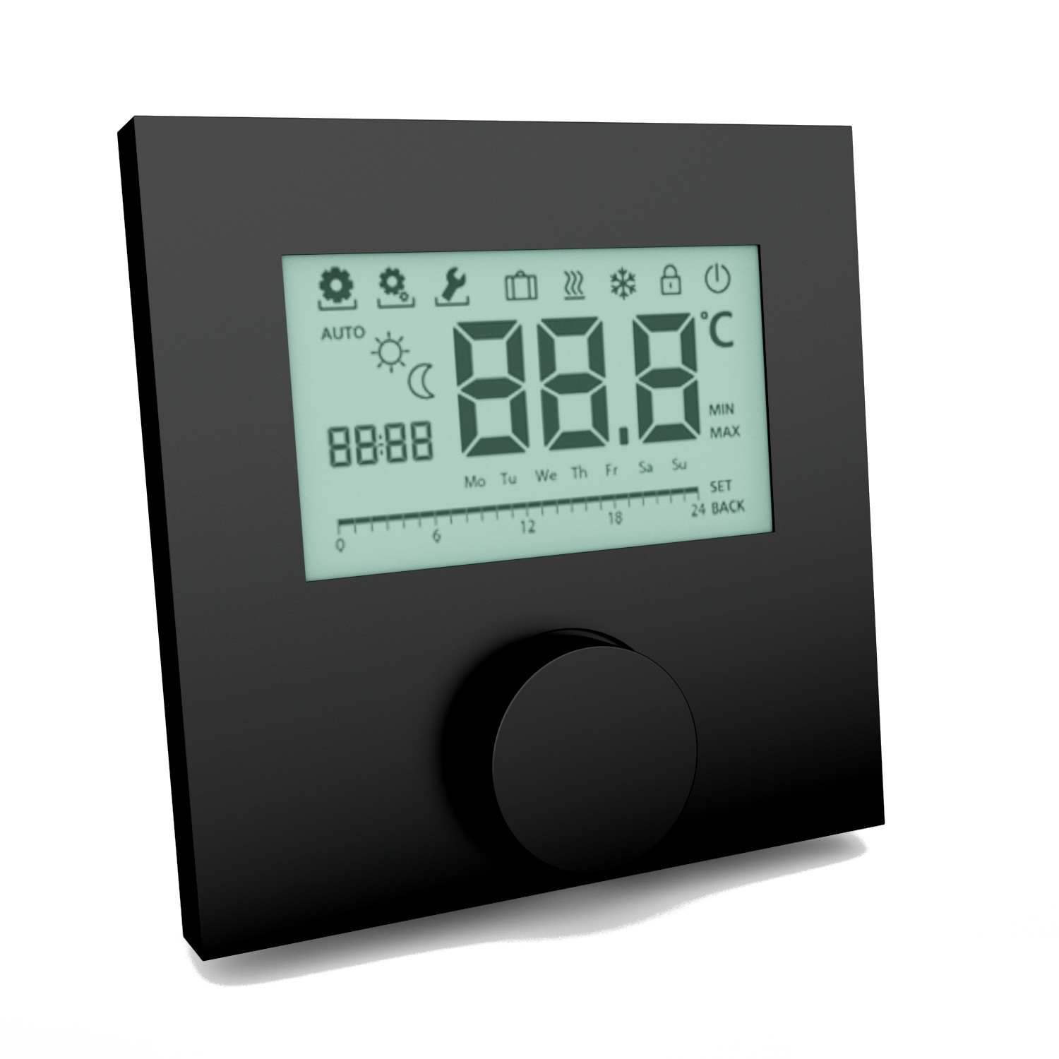 Raumthermostat LCD Display 230 V Aufputz schwarz Alpha direct Standard