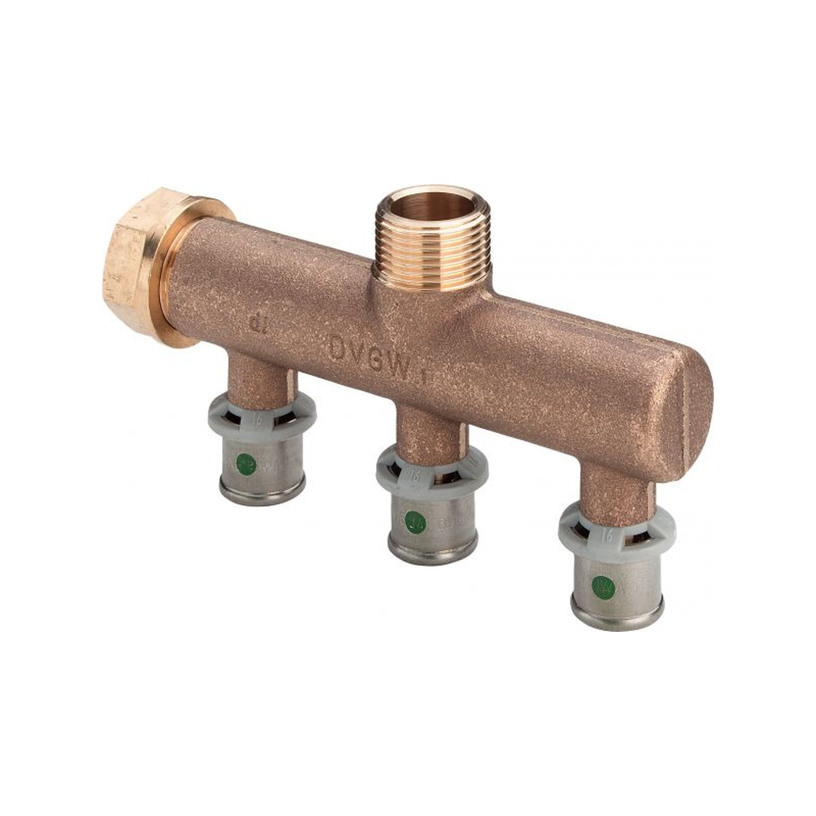 Viega Pressfitting Sanfix P 2126.07 Verteiler 3-fach 16mm x 3/4 Zoll SC-Contur Rotguss 309206