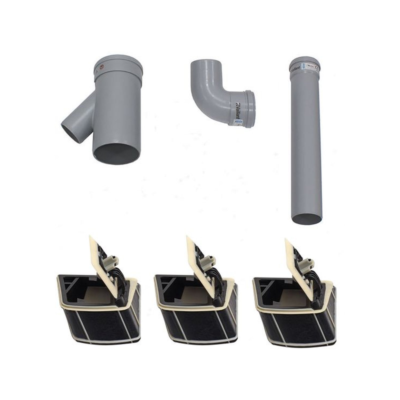 Vaillant Erweiterungs-Set 3er-Kaskade DN 130 PP Rückstromsicherung Abgasrohr Verlängerung Bogen 0020186771