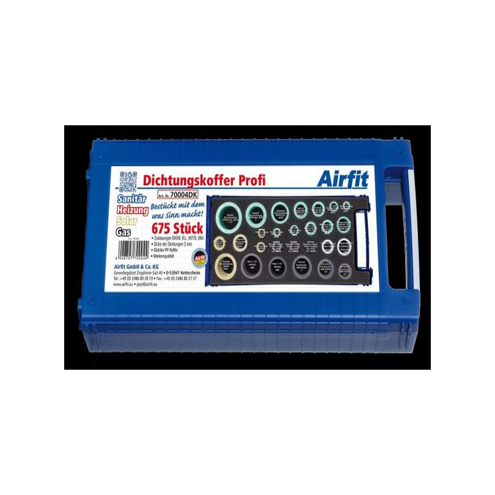 Airfit Dichtungskoffer Profi Sanitär Heizung Solar Gas 675 Teile Universal DVGW 70004DK