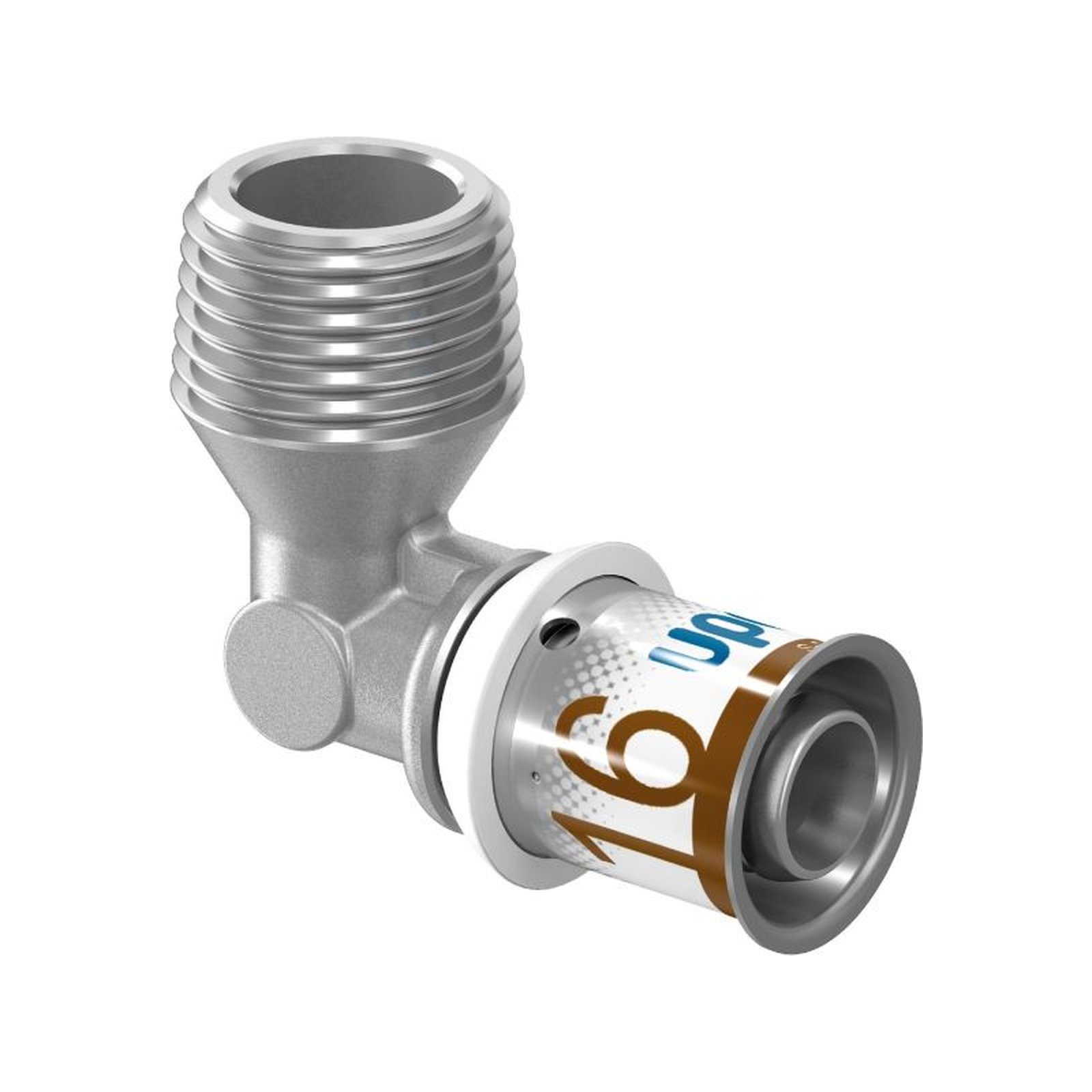 Uponor Winkelnippel S-Press PLUS 16mm DN15 1/2 AG Pressmuffe Messing verzinnt DVGW 1070532
