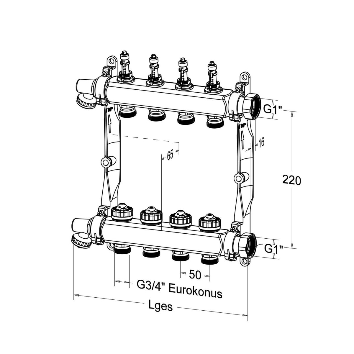 Roth Heizkreisverteiler 4-Heizkreise Edelstahl mit DFA absperrbar 1135009999