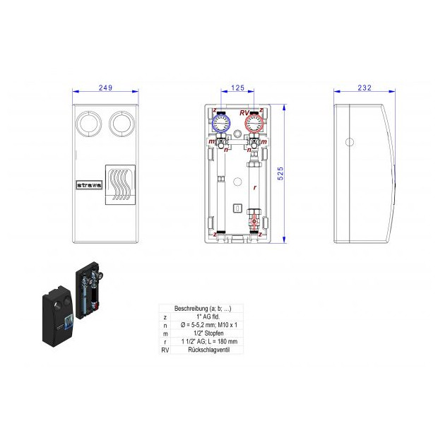 STRAWA Heizungszubehör strawi 125-25 Aufbaugruppe HK0-180 ungeregelter Heizkreis Pumpendistanzstück 1-1-2 180mm 7210000
