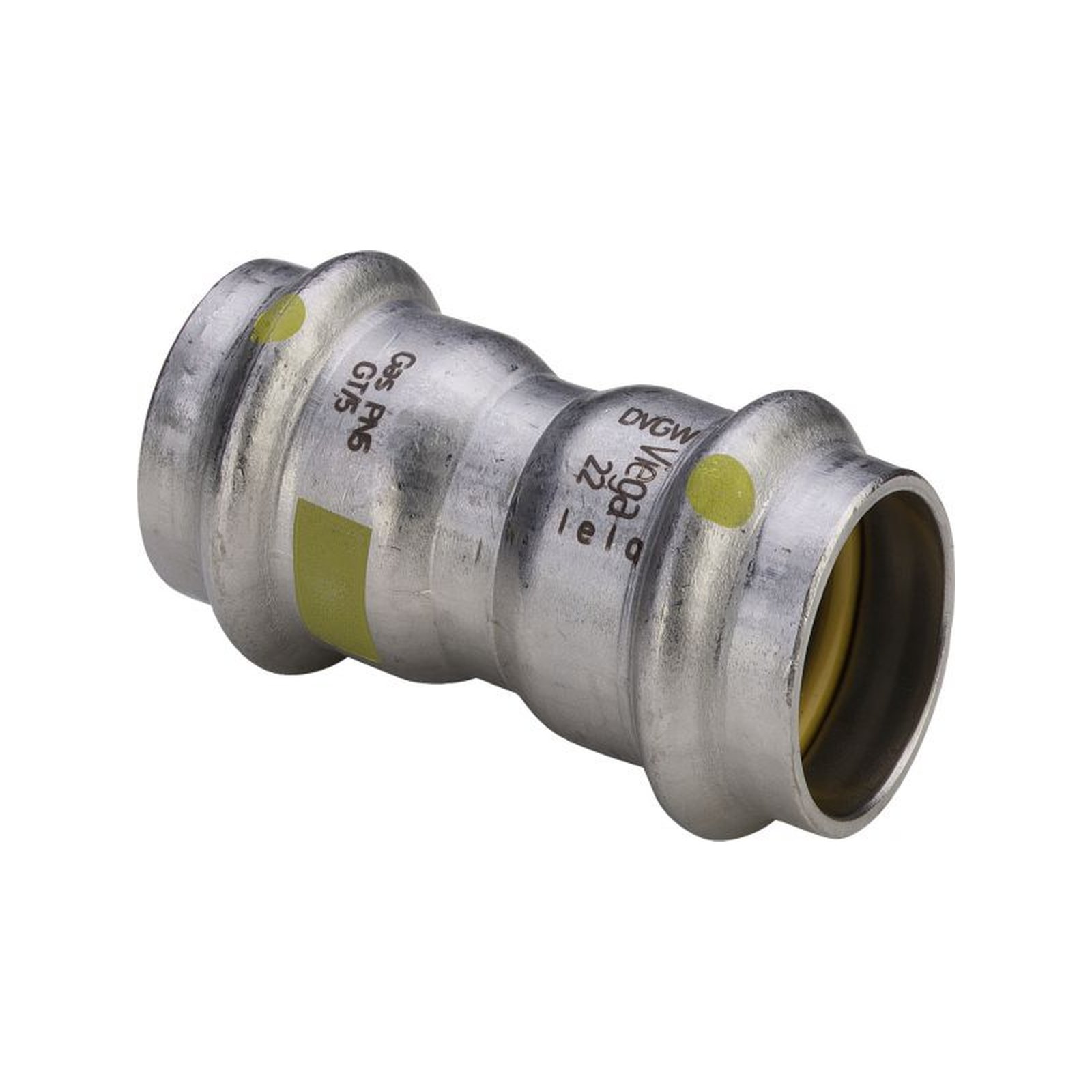 Viega Muffe Sanpress Inox G 0215 18 mm Edelstahl Pressfitting SC-Contur HNBR Dichtelement 486976