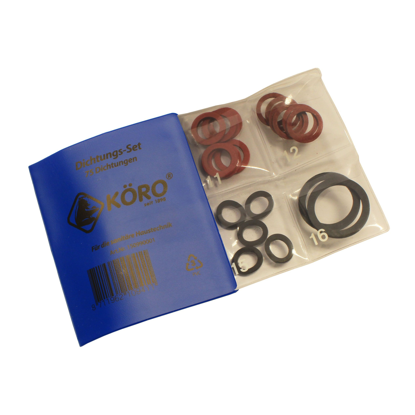 Köro Sortiment Blaue Mappe 75 Hahnscheiben Fiber GU-Ringe 150990001