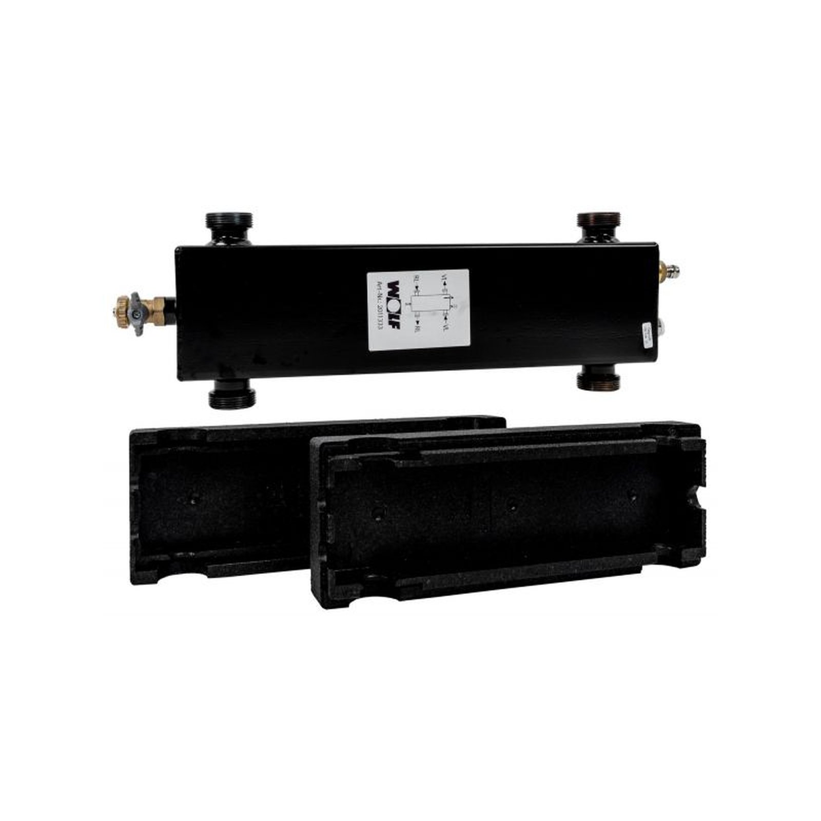 Wolf Hydraulische Weiche 4,5 m3/h Vierkanthohlprofil 80x120mm Anschlussstutzen 1 1/2 Zoll Wärmedämmschalen 2011333