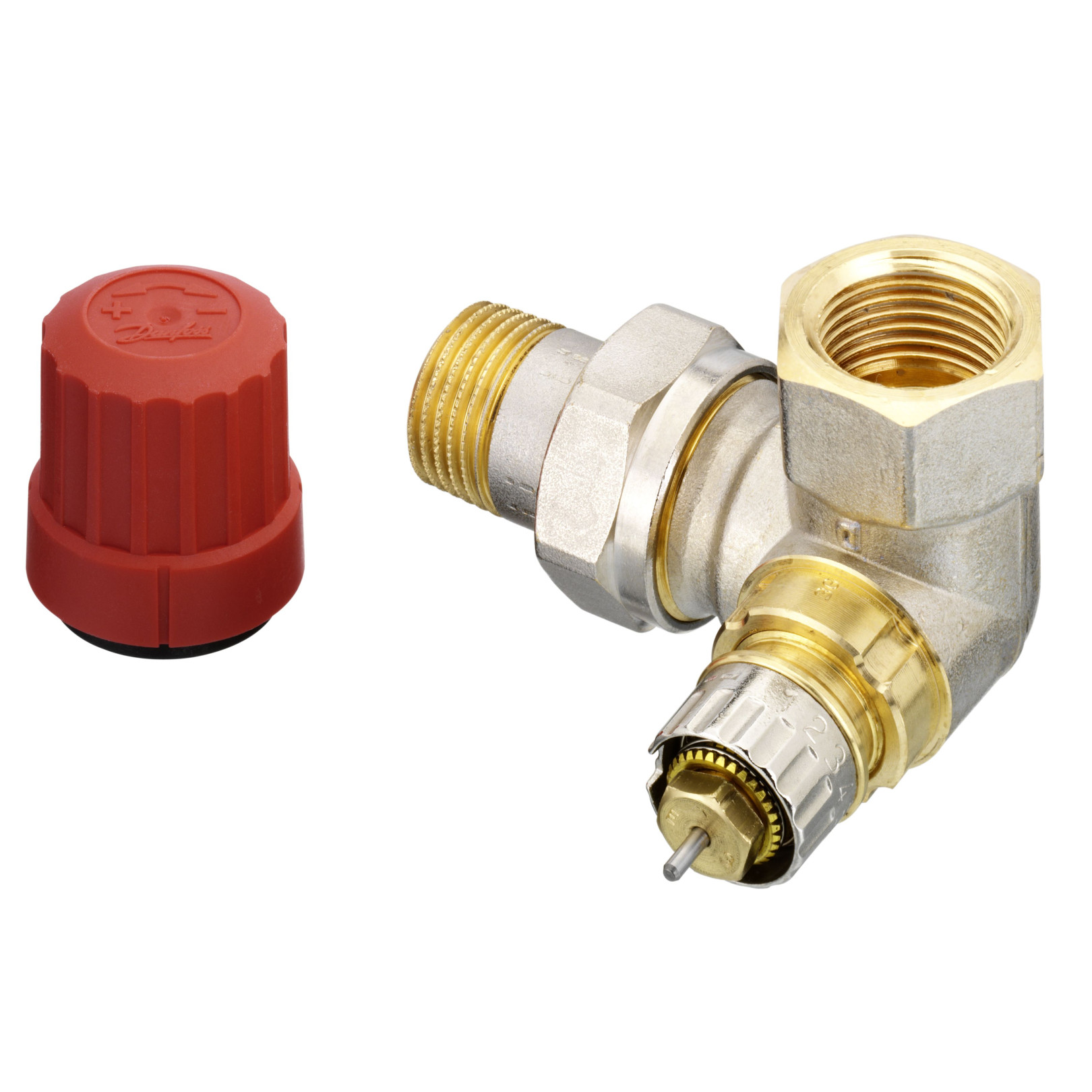 Danfoss Ventilunterteil RA-N 15 Winkeleck links R 1/2 voreinstellbar Messing vernickelt 013G0234