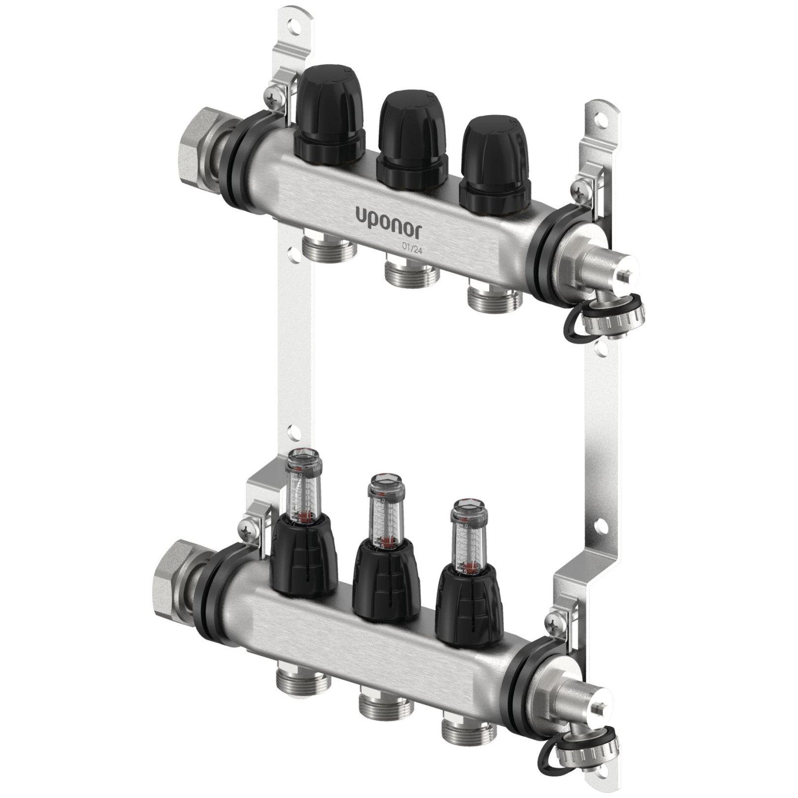Uponor Fussbodenheizung Verteiler Vario S FM 3xG3/4 Euro G1 Edelstahl integrierte Ventile 1140834