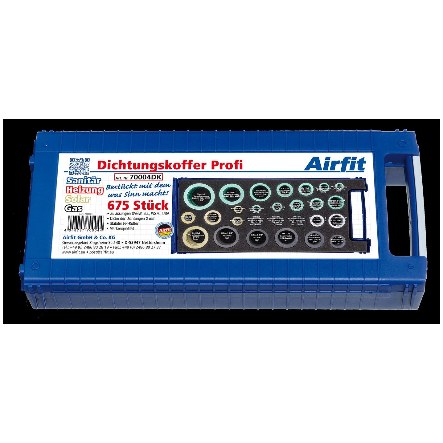 Airfit Dichtungskoffer Profi Sanitär Heizung Solar Gas 675 Teile Universal DVGW 70004DK