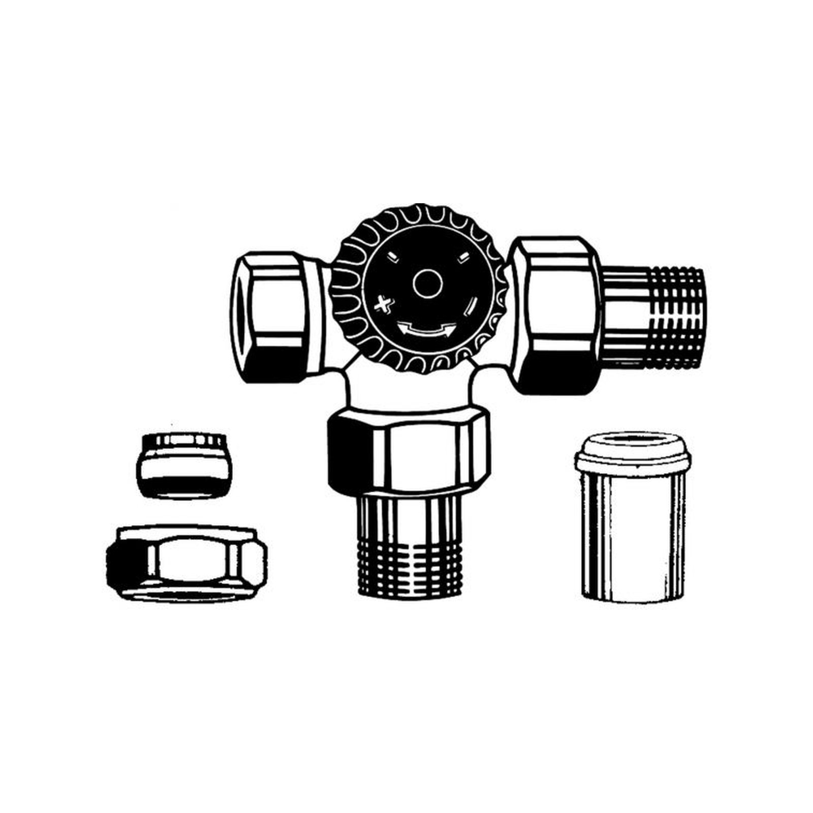 Heimeier Dreiwege Thermostatventil Ventilunterteil 4150-02.000 DN15 1/2 Zoll Rotguss vernickelt Bypass-Steuerung Schraubnippel